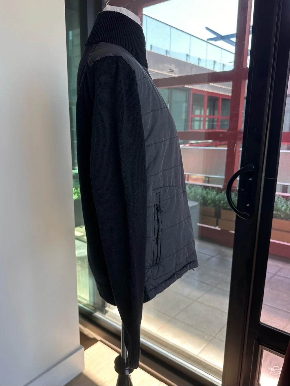 Banana Republic Quilted Front Jacket with Knit Sleeves - Black/Grey